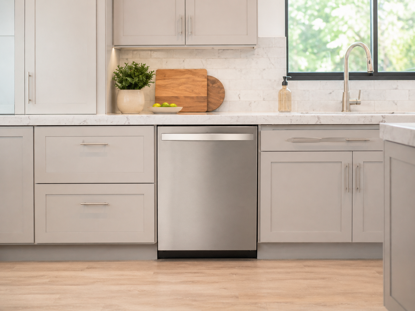 Installed dishwasher in a modern kitchen
